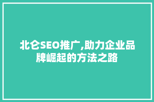 北仑SEO推广,助力企业品牌崛起的方法之路