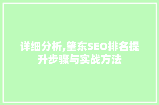 详细分析,肇东SEO排名提升步骤与实战方法