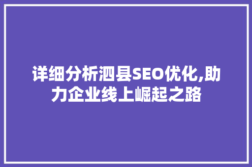 详细分析泗县SEO优化,助力企业线上崛起之路