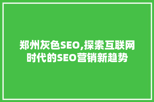 郑州灰色SEO,探索互联网时代的SEO营销新趋势