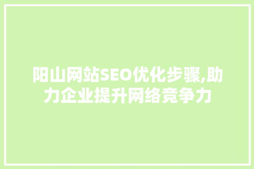 阳山网站SEO优化步骤,助力企业提升网络竞争力