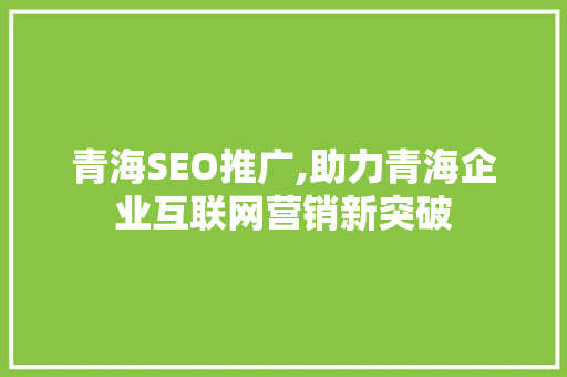 青海SEO推广,助力青海企业互联网营销新突破