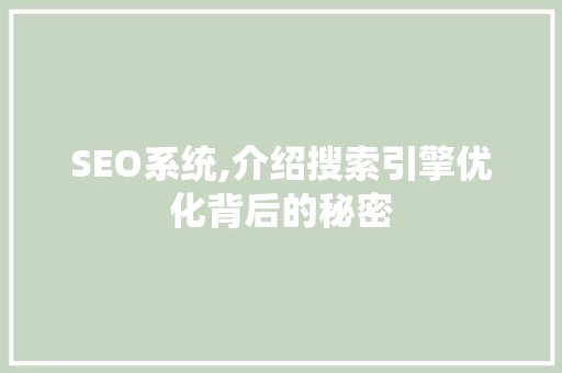 SEO系统,介绍搜索引擎优化背后的秘密