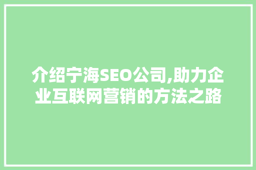 介绍宁海SEO公司,助力企业互联网营销的方法之路