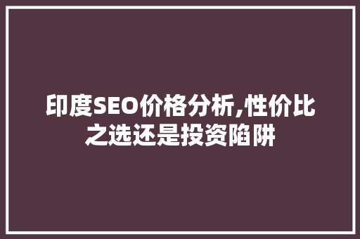 印度SEO价格分析,性价比之选还是投资陷阱