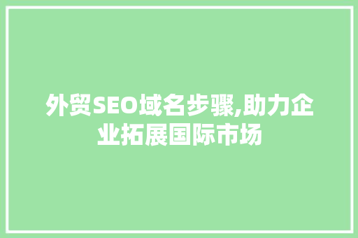 外贸SEO域名步骤,助力企业拓展国际市场