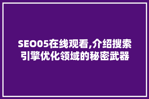 SEO05在线观看,介绍搜索引擎优化领域的秘密武器