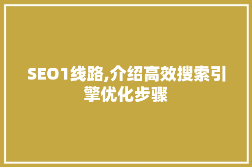 SEO1线路,介绍高效搜索引擎优化步骤