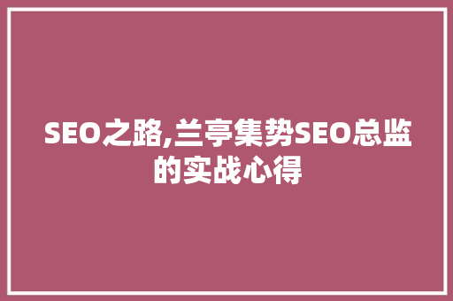SEO之路,兰亭集势SEO总监的实战心得