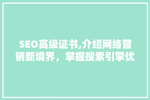 SEO高级证书,介绍网络营销新境界，掌握搜索引擎优化核心技能