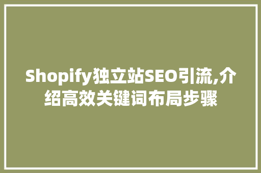 Shopify独立站SEO引流,介绍高效关键词布局步骤