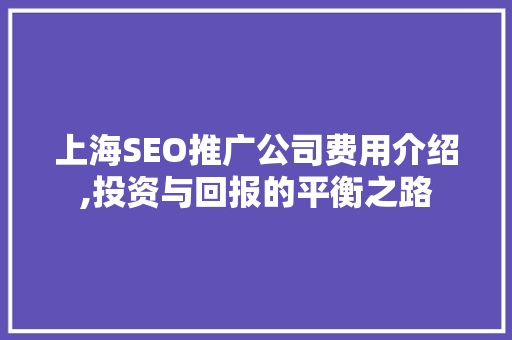 上海SEO推广公司费用介绍,投资与回报的平衡之路