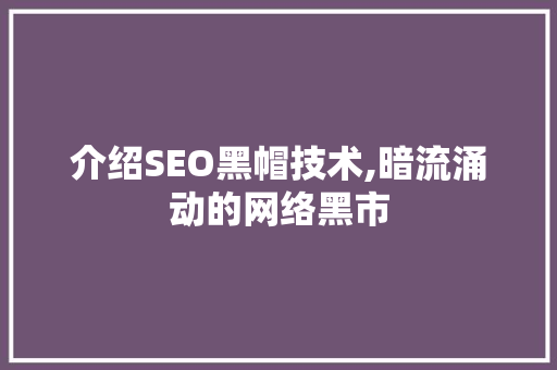 介绍SEO黑帽技术,暗流涌动的网络黑市