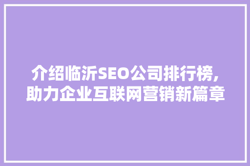 介绍临沂SEO公司排行榜,助力企业互联网营销新篇章