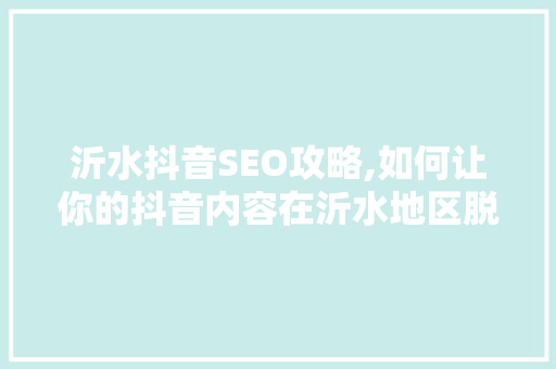 沂水抖音SEO攻略,如何让你的抖音内容在沂水地区脱颖而出