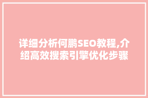 详细分析何鹏SEO教程,介绍高效搜索引擎优化步骤