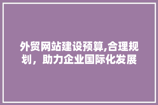 外贸网站建设预算,合理规划，助力企业国际化发展