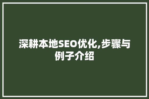 深耕本地SEO优化,步骤与例子介绍