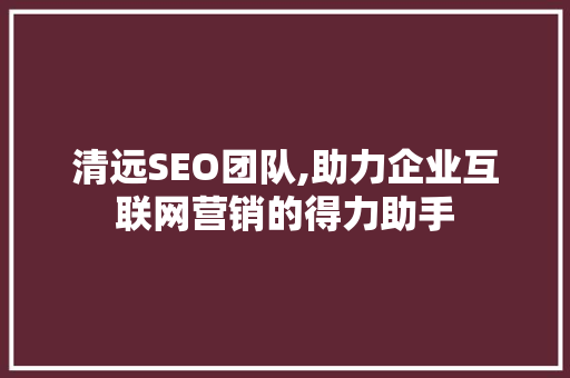 清远SEO团队,助力企业互联网营销的得力助手