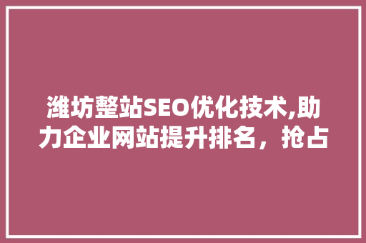 潍坊整站SEO优化技术,助力企业网站提升排名，抢占市场先机