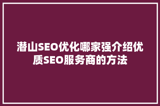 潜山SEO优化哪家强介绍优质SEO服务商的方法