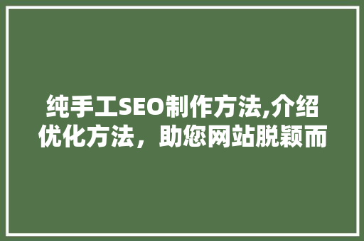 纯手工SEO制作方法,介绍优化方法，助您网站脱颖而出