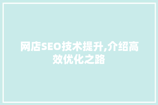 网店SEO技术提升,介绍高效优化之路