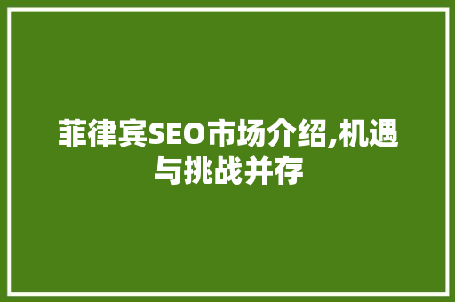 菲律宾SEO市场介绍,机遇与挑战并存
