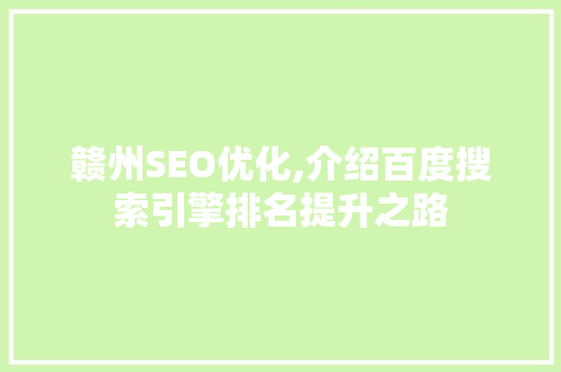 赣州SEO优化,介绍百度搜索引擎排名提升之路