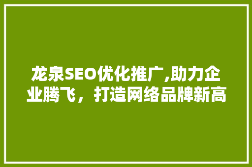 龙泉SEO优化推广,助力企业腾飞，打造网络品牌新高度