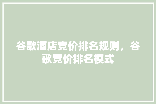 谷歌酒店竞价排名规则，谷歌竞价排名模式