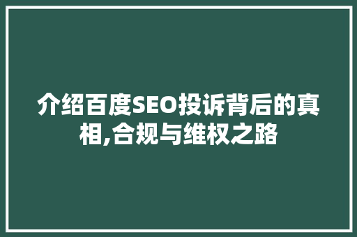 介绍百度SEO投诉背后的真相,合规与维权之路