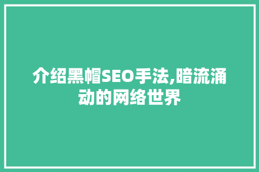 介绍黑帽SEO手法,暗流涌动的网络世界