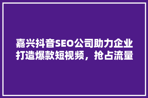 嘉兴抖音SEO公司助力企业打造爆款短视频，抢占流量高地