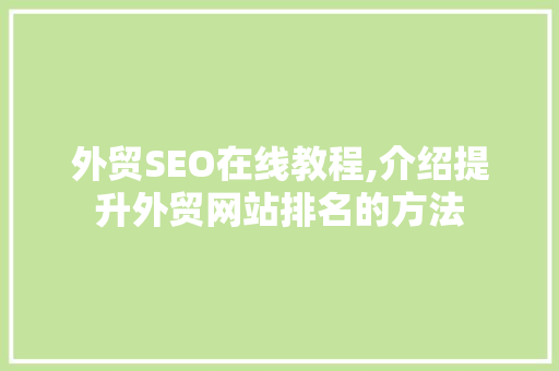 外贸SEO在线教程,介绍提升外贸网站排名的方法
