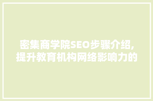 密集商学院SEO步骤介绍,提升教育机构网络影响力的方法