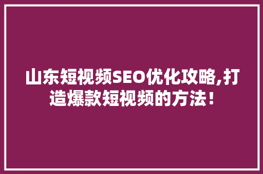 山东短视频SEO优化攻略,打造爆款短视频的方法！