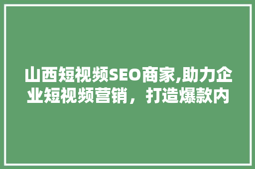 山西短视频SEO商家,助力企业短视频营销，打造爆款内容