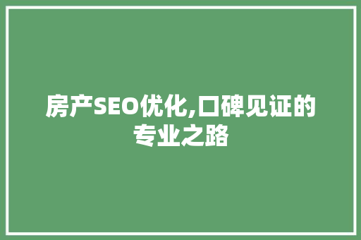 房产SEO优化,口碑见证的专业之路