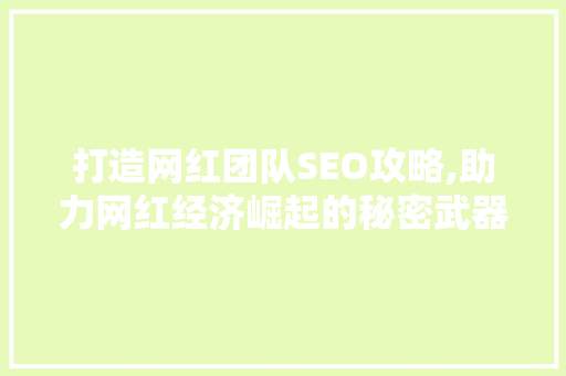打造网红团队SEO攻略,助力网红经济崛起的秘密武器