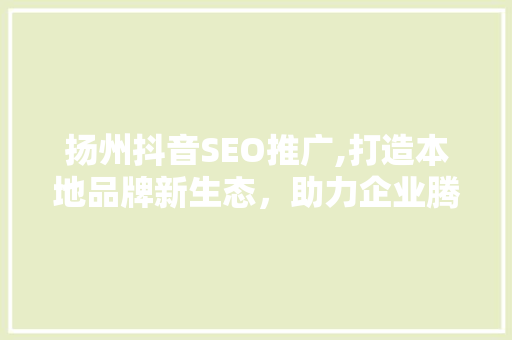 扬州抖音SEO推广,打造本地品牌新生态，助力企业腾飞