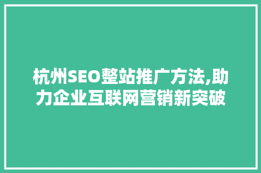 杭州SEO整站推广方法,助力企业互联网营销新突破