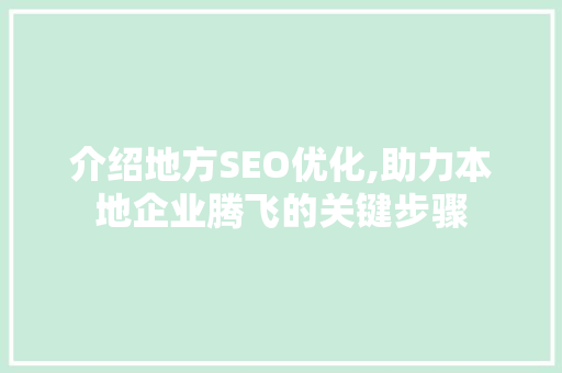 介绍地方SEO优化,助力本地企业腾飞的关键步骤
