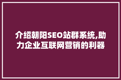 介绍朝阳SEO站群系统,助力企业互联网营销的利器
