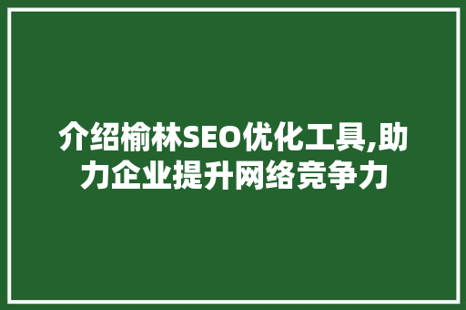 介绍榆林SEO优化工具,助力企业提升网络竞争力