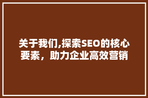 关于我们,探索SEO的核心要素，助力企业高效营销