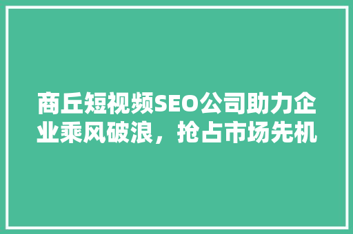 商丘短视频SEO公司助力企业乘风破浪，抢占市场先机