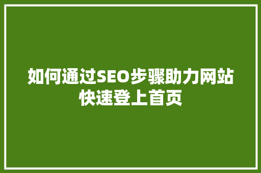 如何通过SEO步骤助力网站快速登上首页