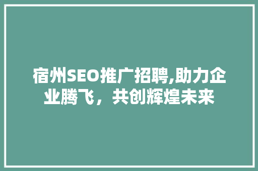 宿州SEO推广招聘,助力企业腾飞，共创辉煌未来