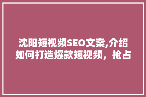 沈阳短视频SEO文案,介绍如何打造爆款短视频，抢占流量高地
